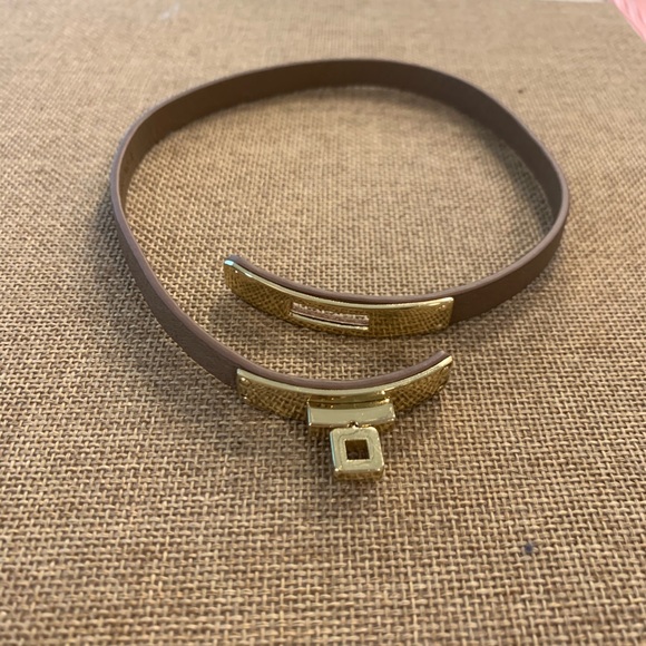 Brown Leather Wrap Bracelet with Gold Buckle - Picture 2 of 4